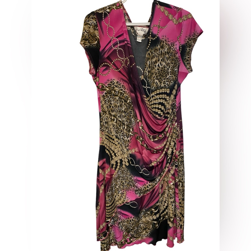 Joseph Ribkoff Pink Black Gold Printed Midi Dress
